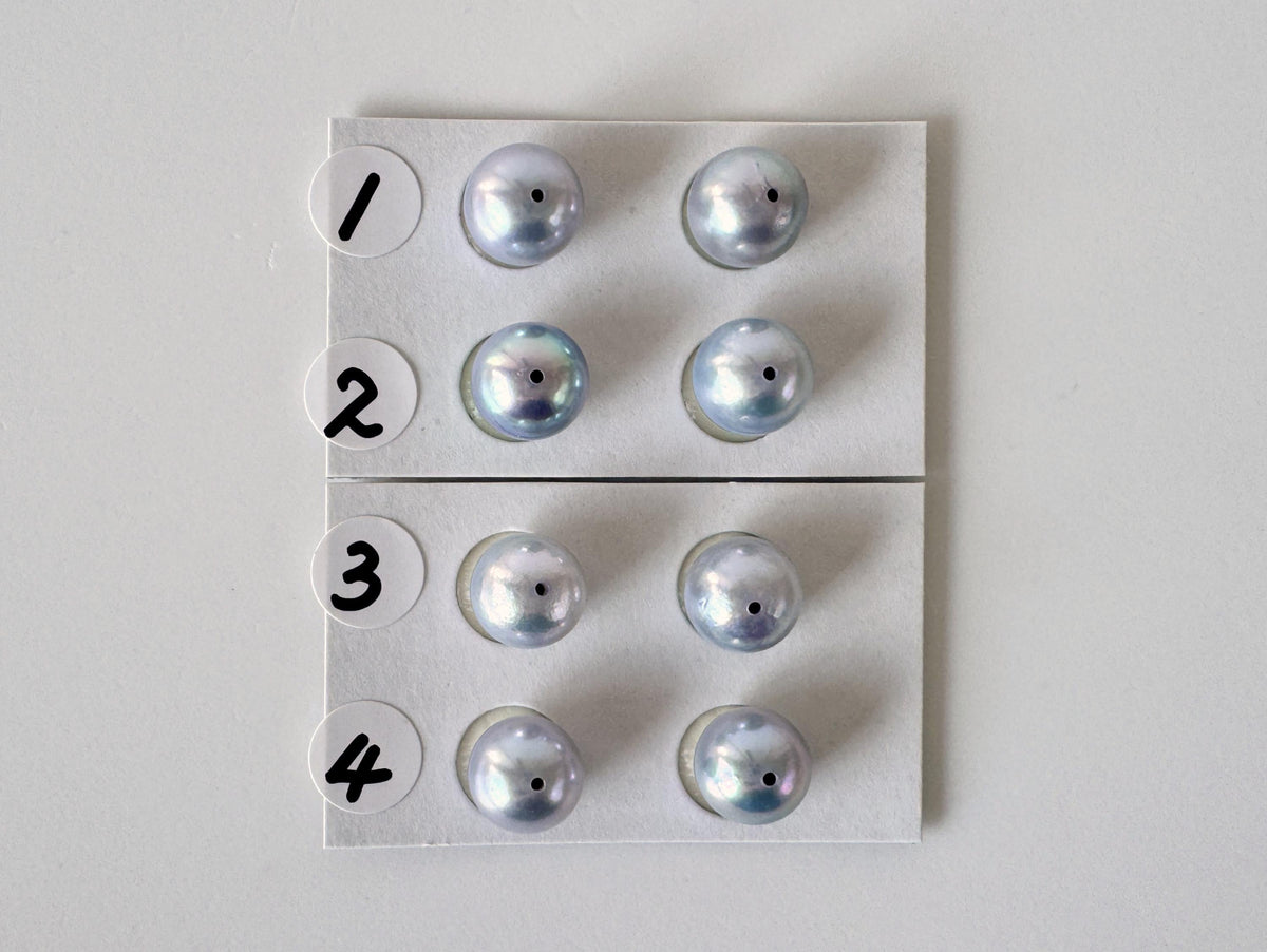 Japanese Blue/Silver (Treated) Akoya Pearl 8-8.5mm, Half-Drilled loose, Price per pair, Salt water pearl