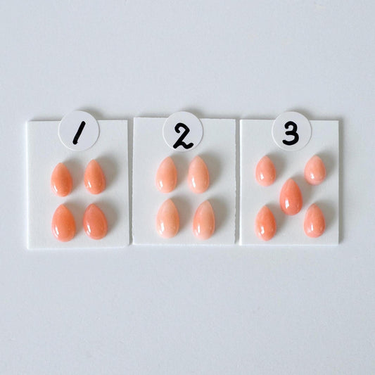 Deep Sea Coral, Pear Shaped Cabochons - Pink Orange | Back Hole | 6-7x4mm | 4-5Pc