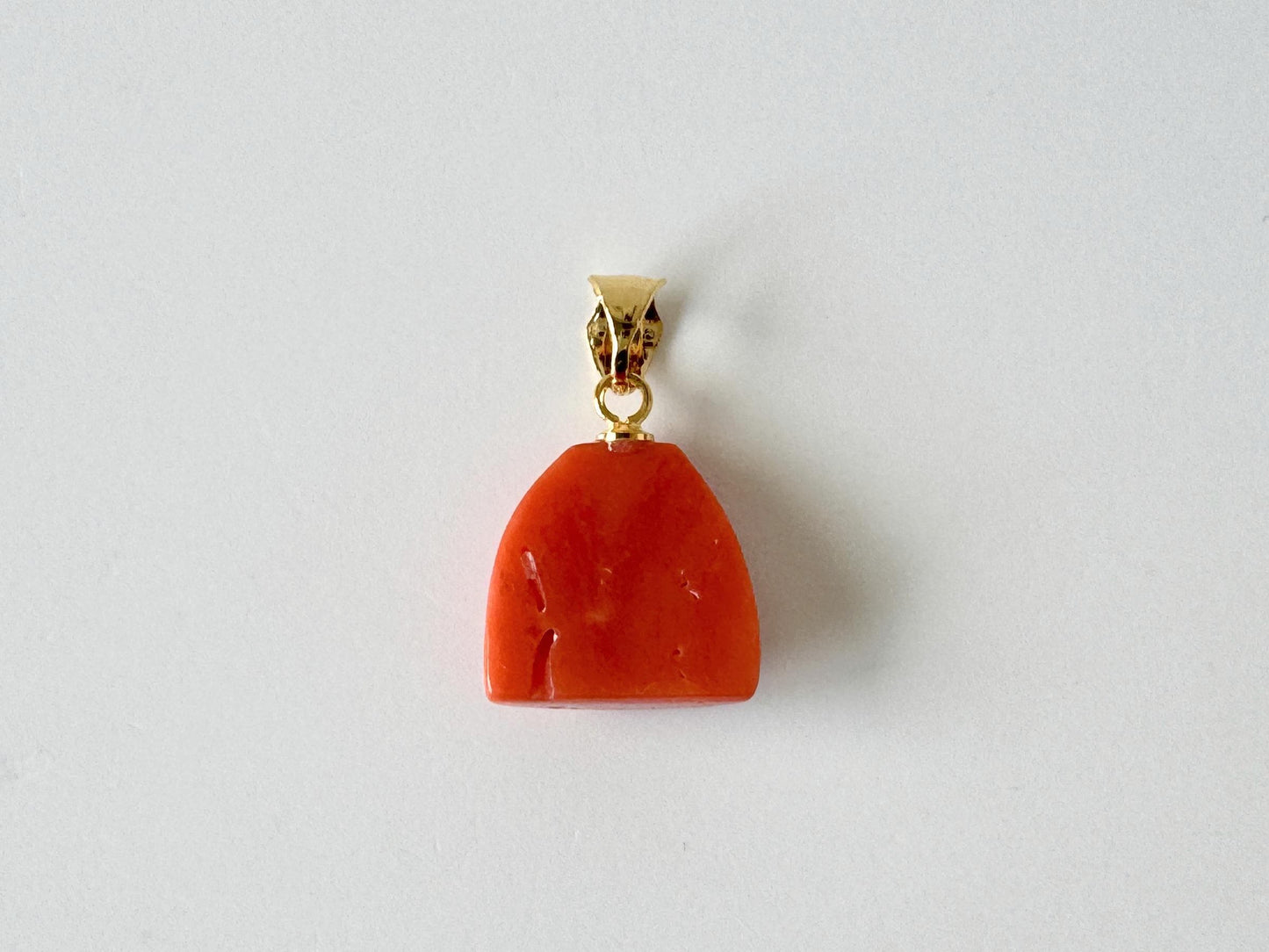Orange Momo Coral Pendant - Natural Unique Shape Coral Jewelry - Silver Bail (Gold-Plated), Genuine Material, 13.4x13.7mm