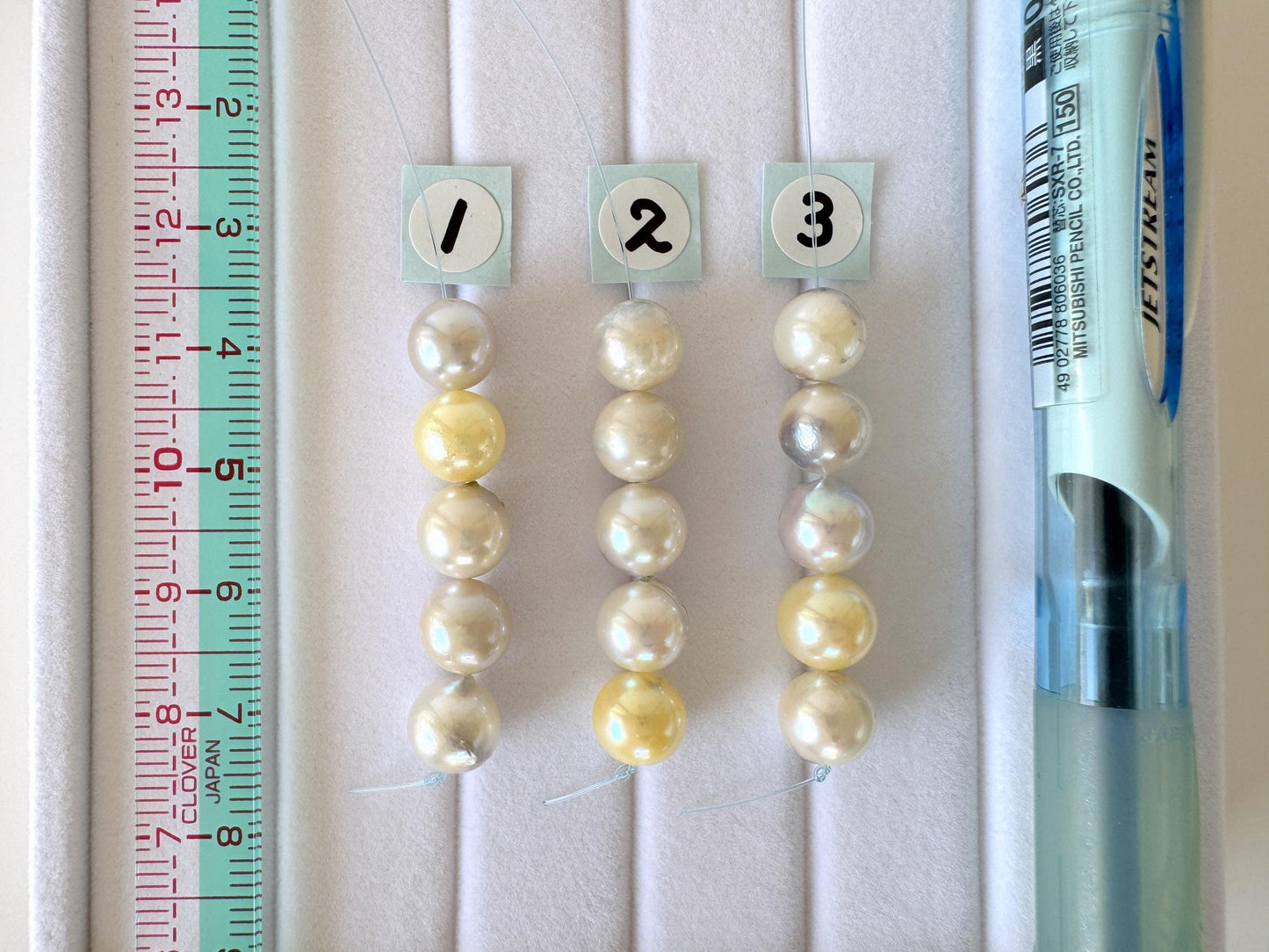 Natural Akoya Pearl Beads: Blue Silver Yellow White, 7.5-8mm, 5-Piece Strand