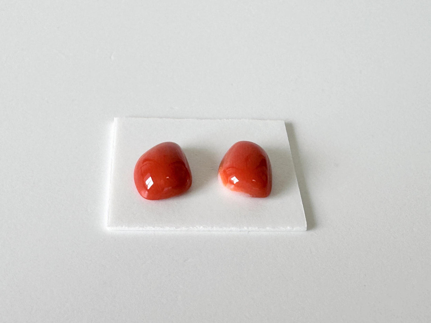 Momo Coral, Japanese Orange Cabochon | Loose 2 Pcs | Half-Drilled Back Hole, Flat-Back, 8.6-8.8mm X 7.1-8.1mm