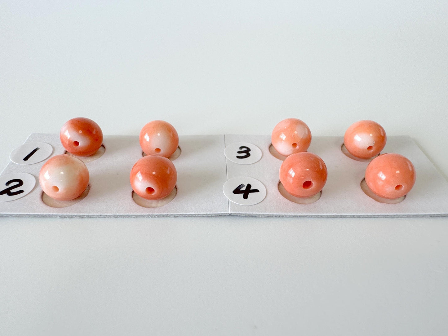 7.9-8.5mm Full-hole Natural Momo Coral Semi-Round Loose, Orange coral, for earring sets, natural color, price per pair, For jewelry making