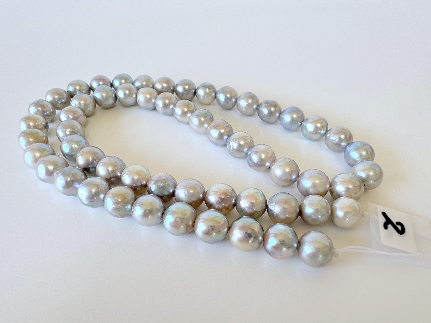 Japanese Akoya Pearl Strand - Natural Blue Silver Cultured Beads - Semi-Round Shape, 7-7.5mm Size, Saltwater Pearls, 40cm Length
