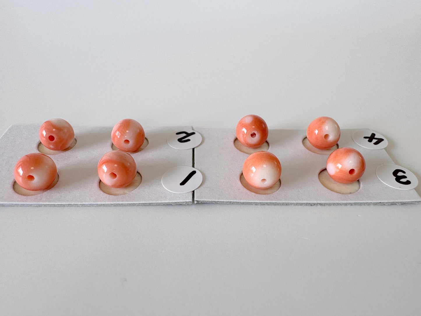7-7.3mm Full-hole Natural Momo Coral Semi-Round Loose, Orange coral, for earring sets, natural color, price per pair, For jewelry making