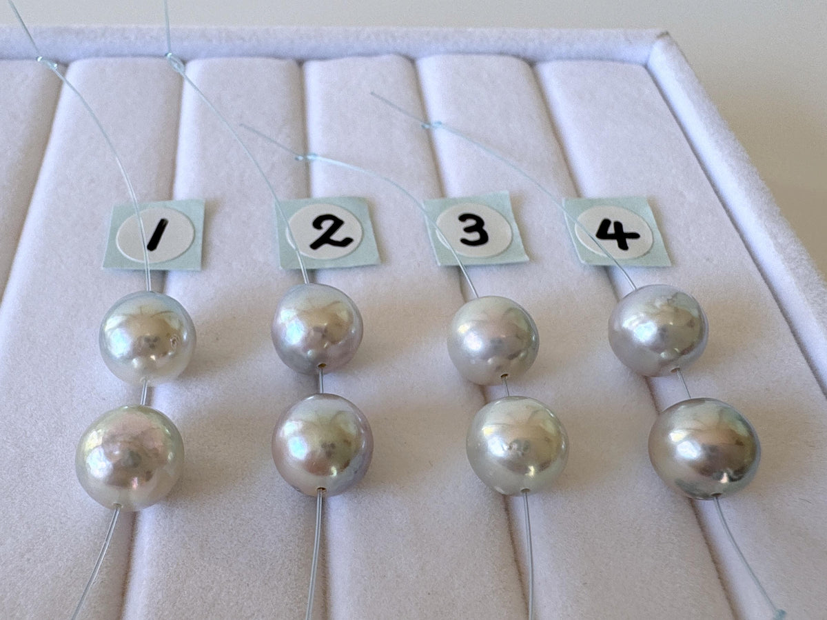 Japanese Akoya Pearl Beads Natural Blue Silver, Cultured Saltwater Pearls (8-8.5mm, Genuine, Mini Strand, 2 Pieces)