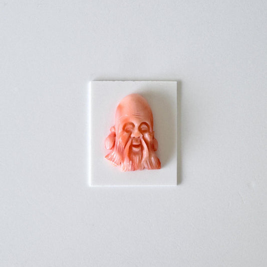 Natural Color Coral, Jurojin Deity Carving | Pink Orange Deep-Sea | Made In Japan | 22X16.1mm