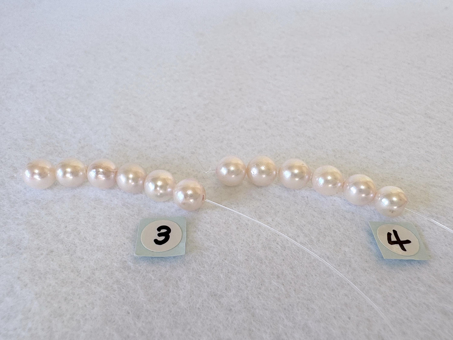 Japanese White/Pink Akoya Pearl Beads, 6.5-7mm, Mini Strand, Short Strand, 6 Pieces, Genuine Akoya Pearl, Cultured in Sea Water