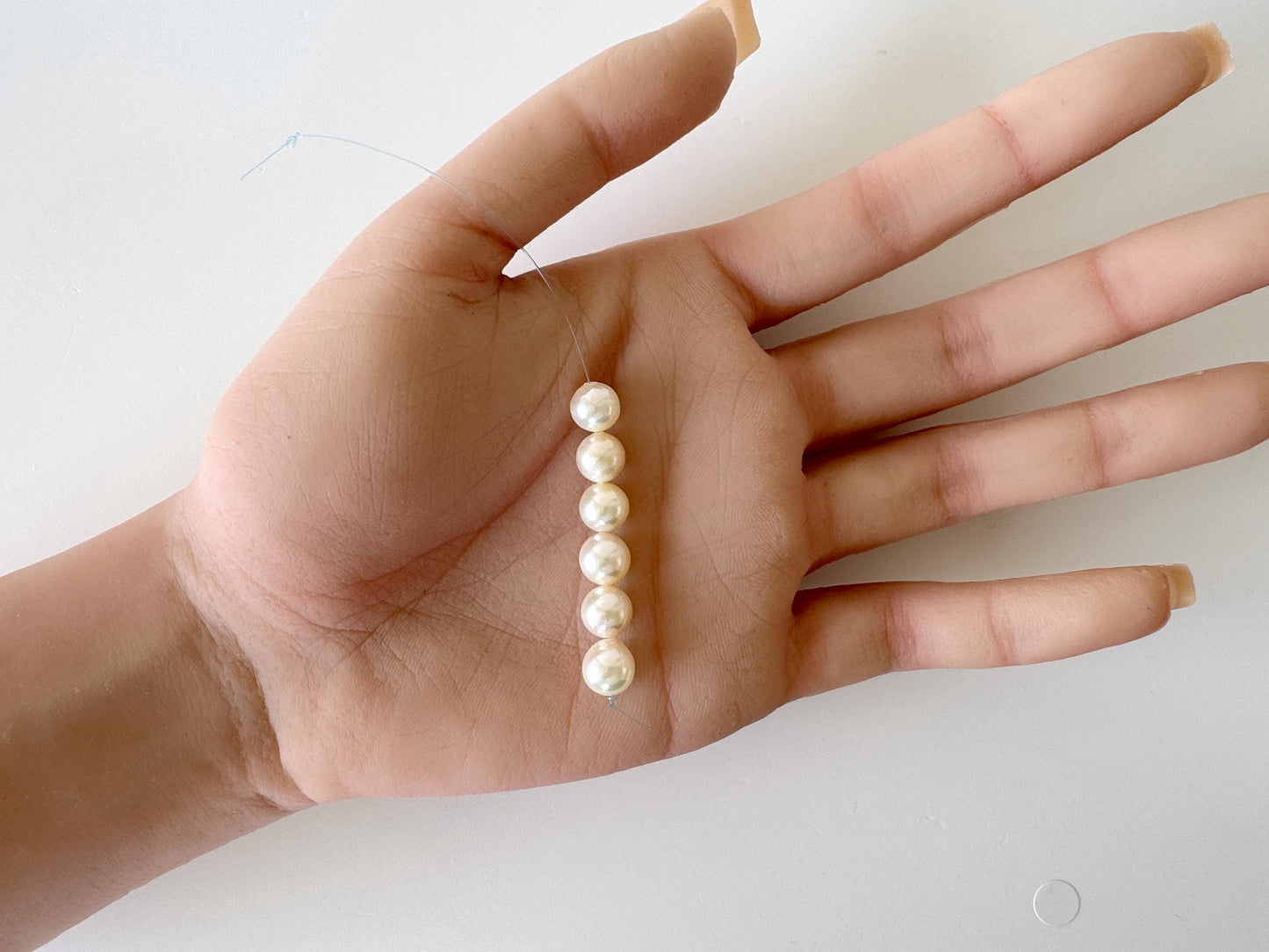 Japanese White/Off-white Akoya Pearl Beads, 7-7.5mm, Mini Strand, Short Strand, 6 Pieces, Genuine Akoya Pearl, Cultured in Sea Water