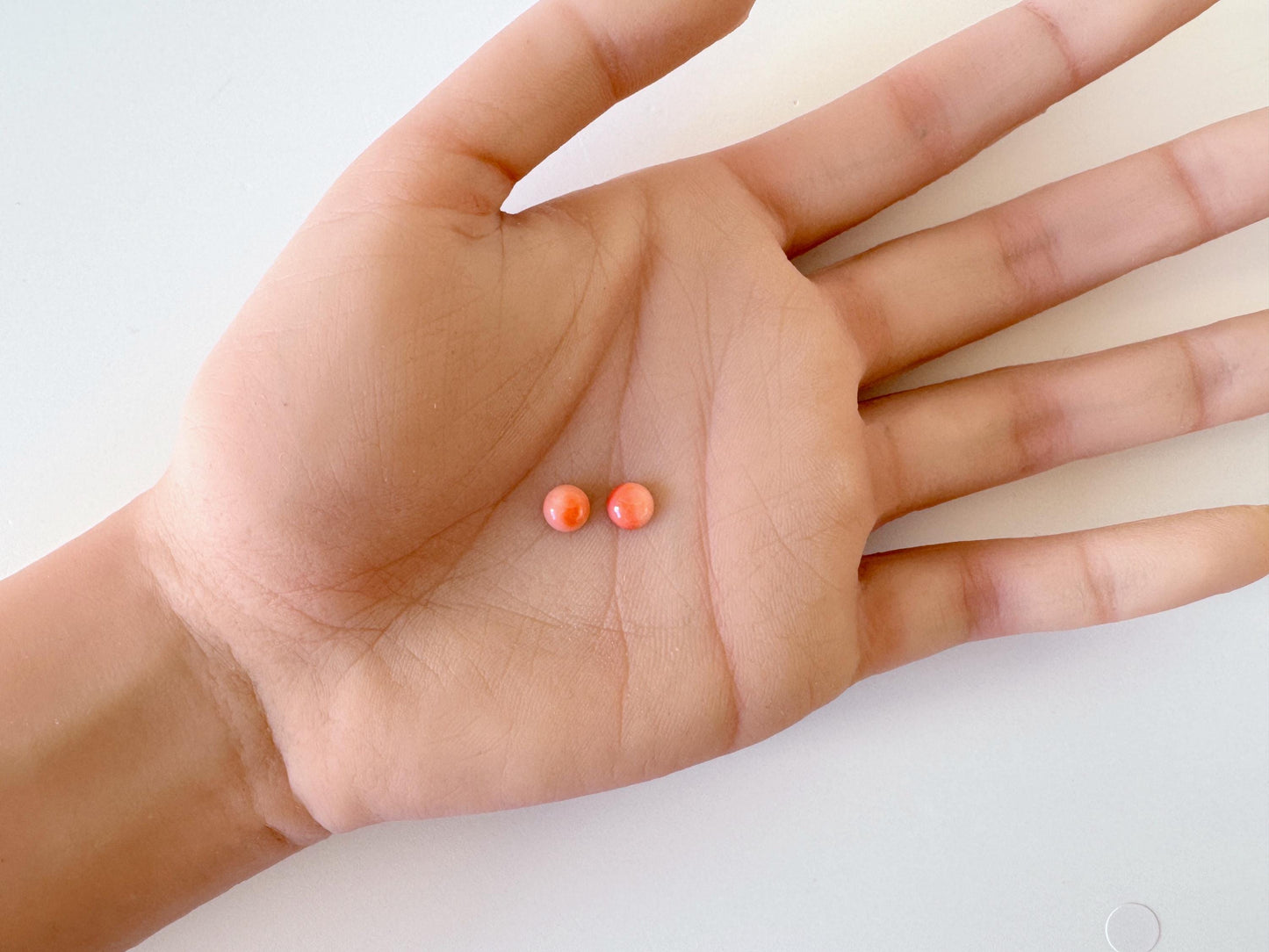 Deep Sea Coral Round Cabochons - Natural Pink Orange Pair, 5.8-6mm Half Drilled