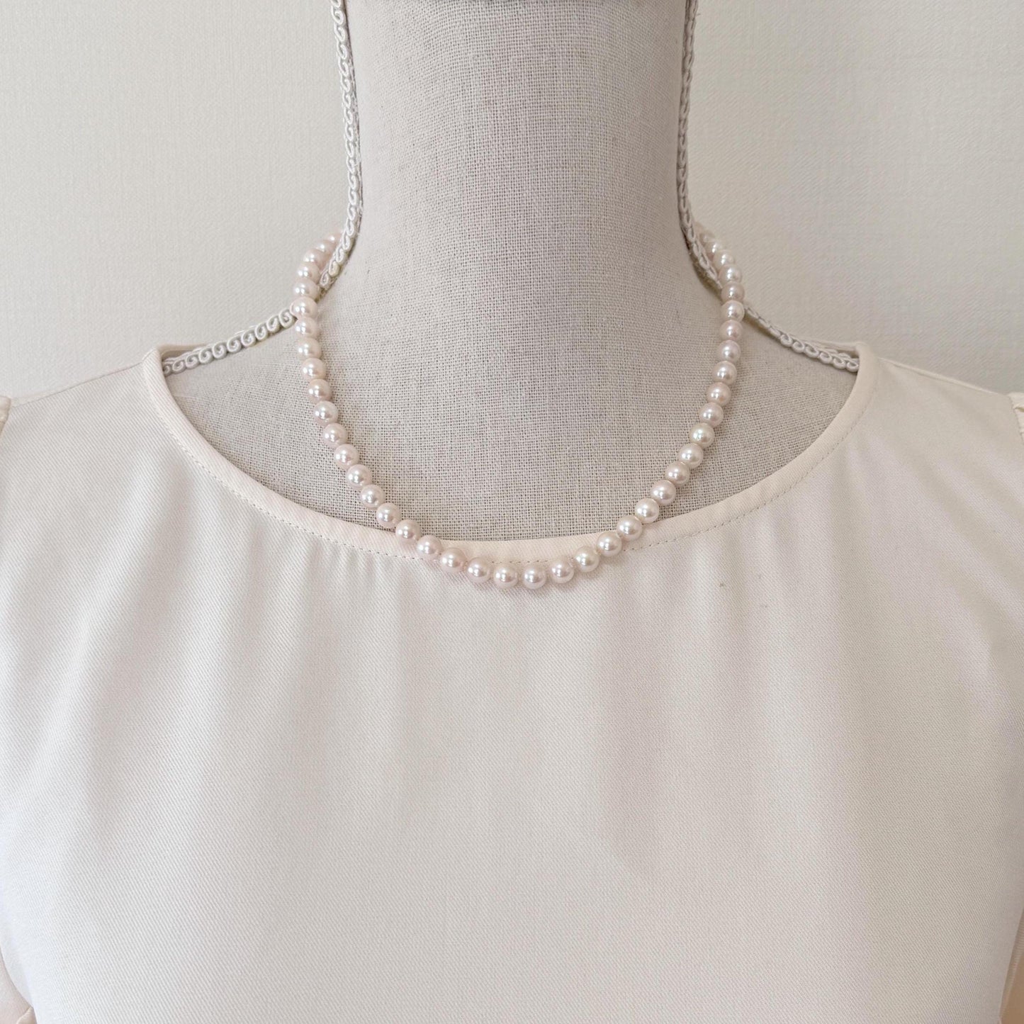 Necklace, 6.5-7mm Japanese Cream White Akoya Pearl Necklace with Silver Clasp, Genuine Akoya Pearl, 45cm, 17.7in, Cultured Salt water pearl