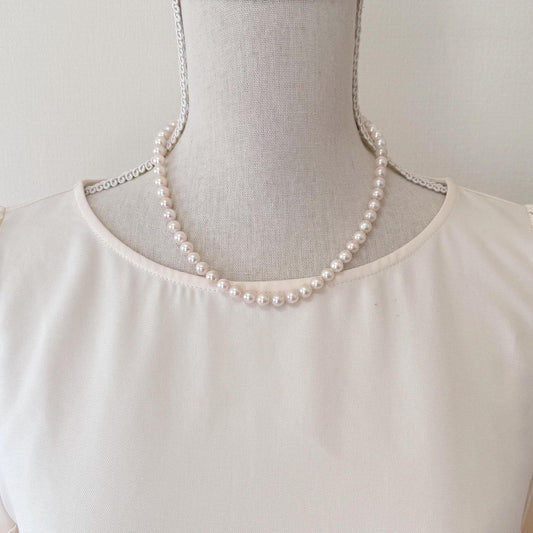 Necklace, 6.5-7mm Japanese Cream White Akoya Pearl Necklace with Silver Clasp, Genuine Akoya Pearl, 45cm, 17.7in, Cultured Salt water pearl