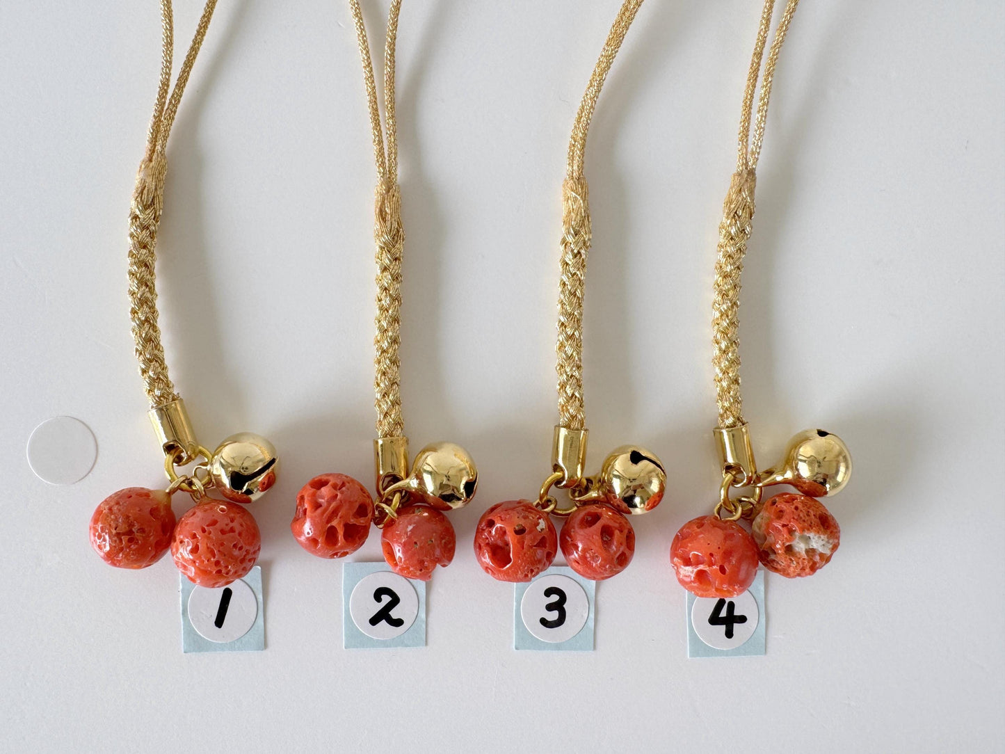 Lucky charm, Natural Aka (red) coral key strap, Netsuke strap, Natural color precious coral