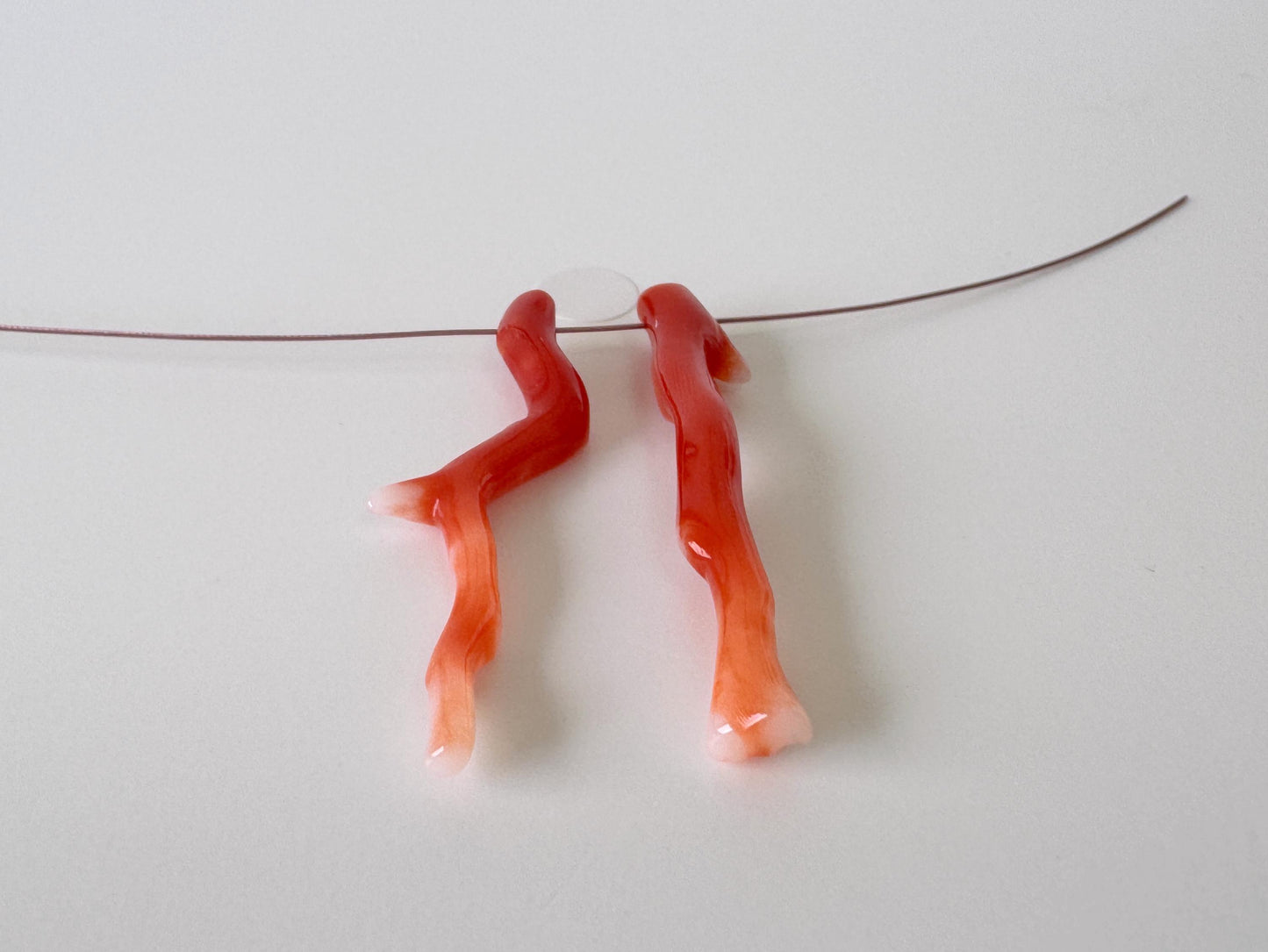Japanese red(Aka) coral branch set for 2pcs, 40mm, side full hole, natural red color coral for jewelry making