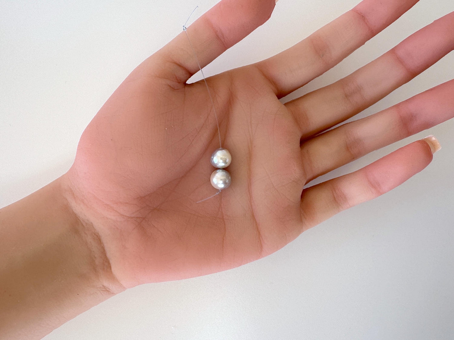 Japanese Akoya Pearl Beads - Natural Blue Silver Color, 8-8.5mm Cultured Saltwater Pearls, Mini Strand, Jewelry Supplies, 2 Pcs