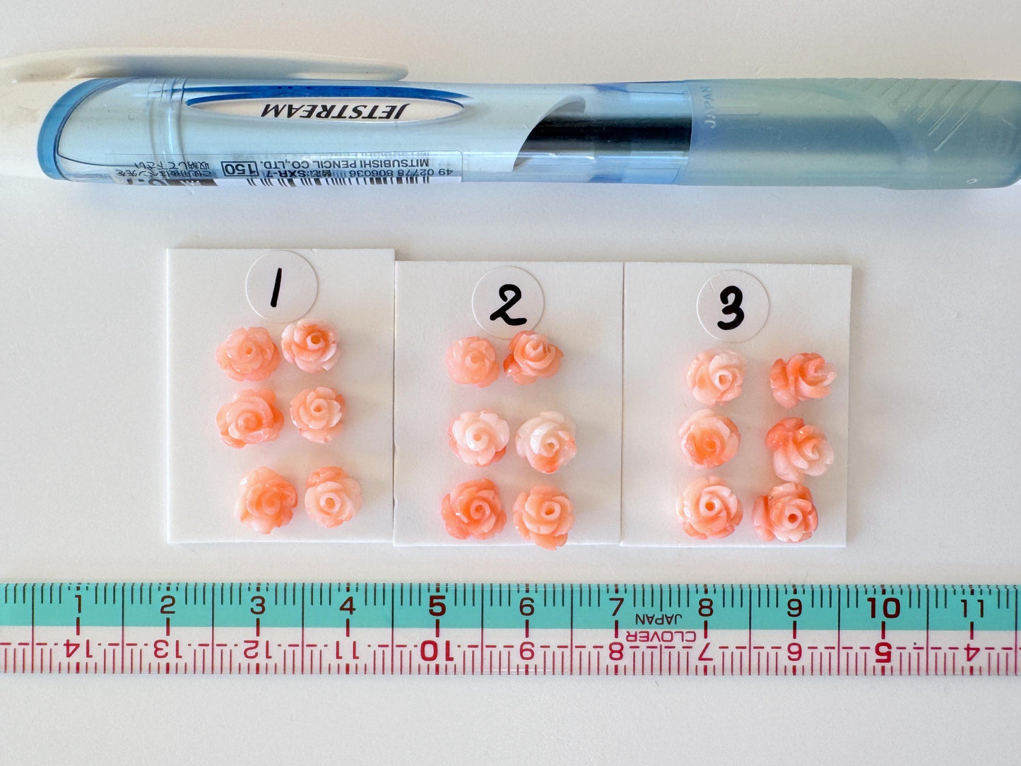 Small Pink Coral Rose Carvings Set: Deep Sea Jewelry Making (6pcs, 6-7mm)