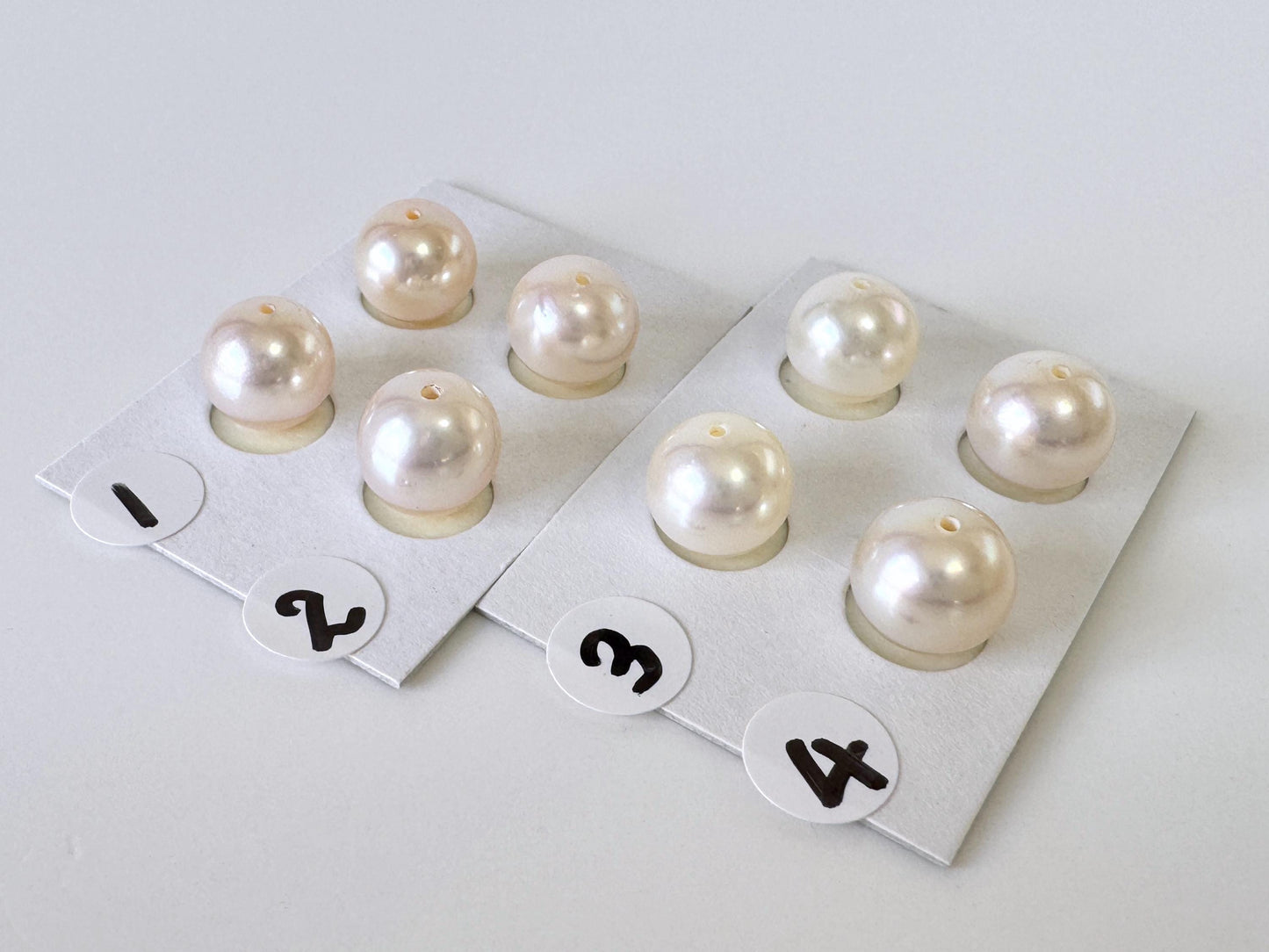 Akoya Pearl Pair Half Drilled Beads, 8.5-9mm Round White Pink Overtone (Saltwater Cultured, Jewelry Supplies)