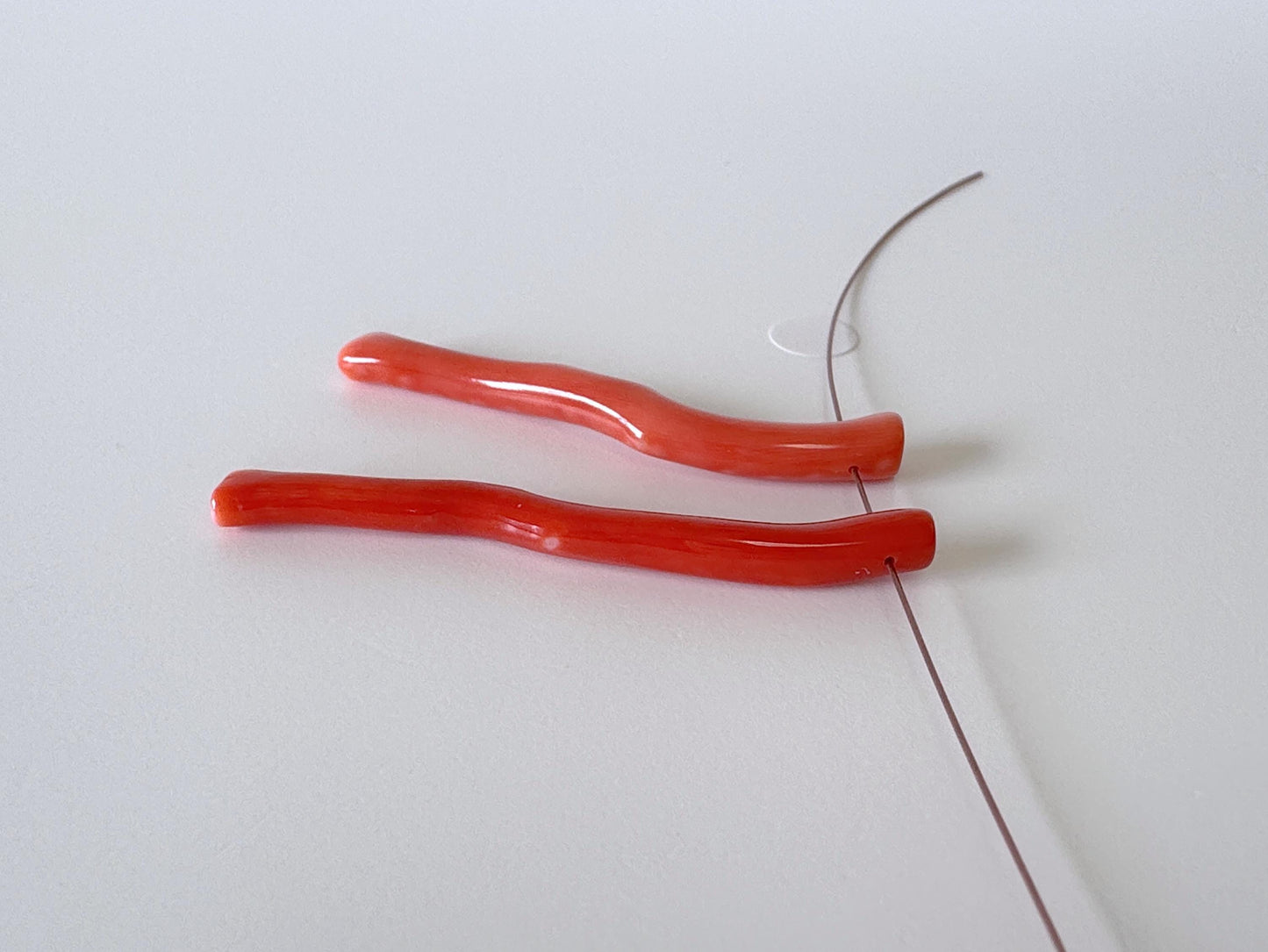 Natural Japanese Momo Coral branches, Set of 2pcs, Natural Orange Color, Side Full-Hole, Genuine Precious Coral, for Jewelry Making