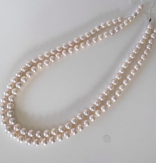 7-7.9mm Japanese White Akoya Pearl Beads, Genuine Akoya Pearl, Full Strand, 41.5cm , 16.3", Cultured Salt water pearl