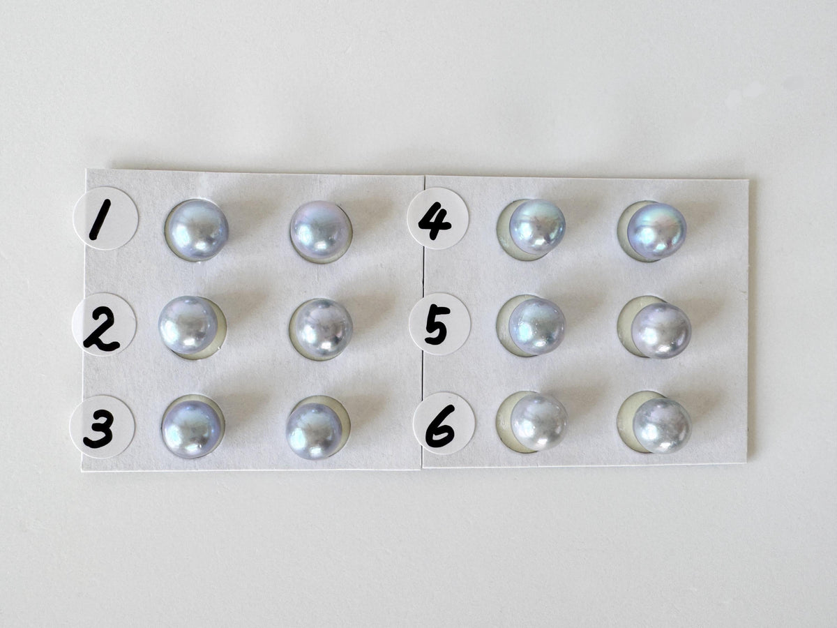 Japanese Blue/Silver (Treated) Akoya Pearl 7-7.5mm, Half-Drilled loose, Price per pair, Salt water pearl