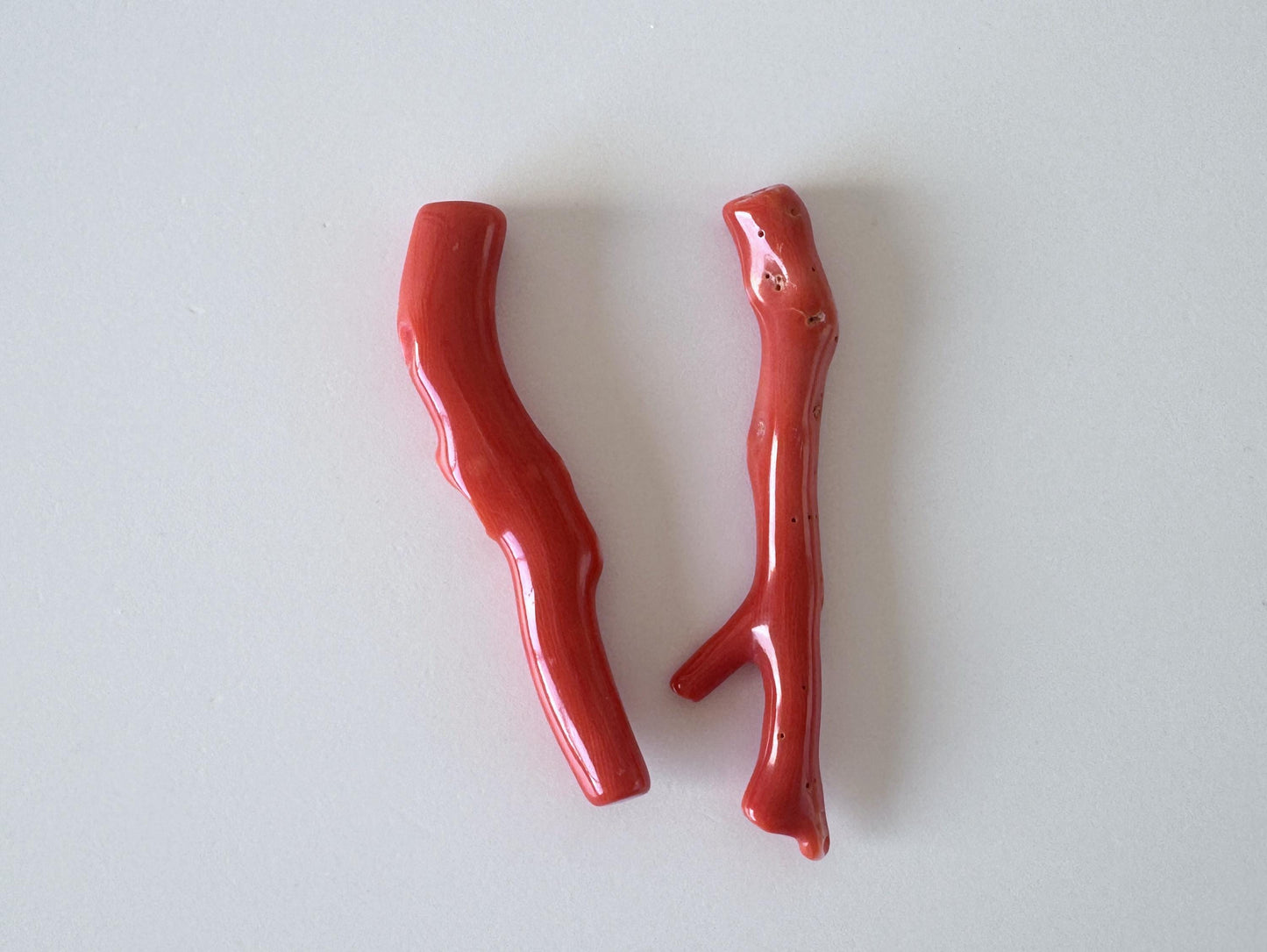 Momo Coral Branches Set: Japanese Natural Orange Vermilion Gemstone (42-47mm, Hole On Top, Jewelry Craft Materials)