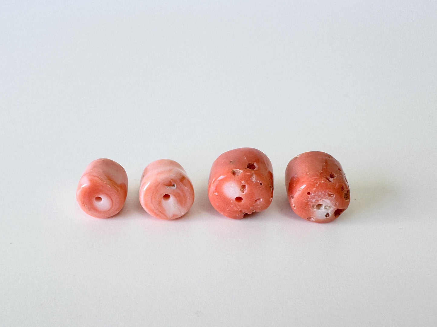 Momo Coral Cylinder Loose - Natural Orange Pink Japanese Coral Beads - Full Hole Drilled, Jewelry Making, Set of 4