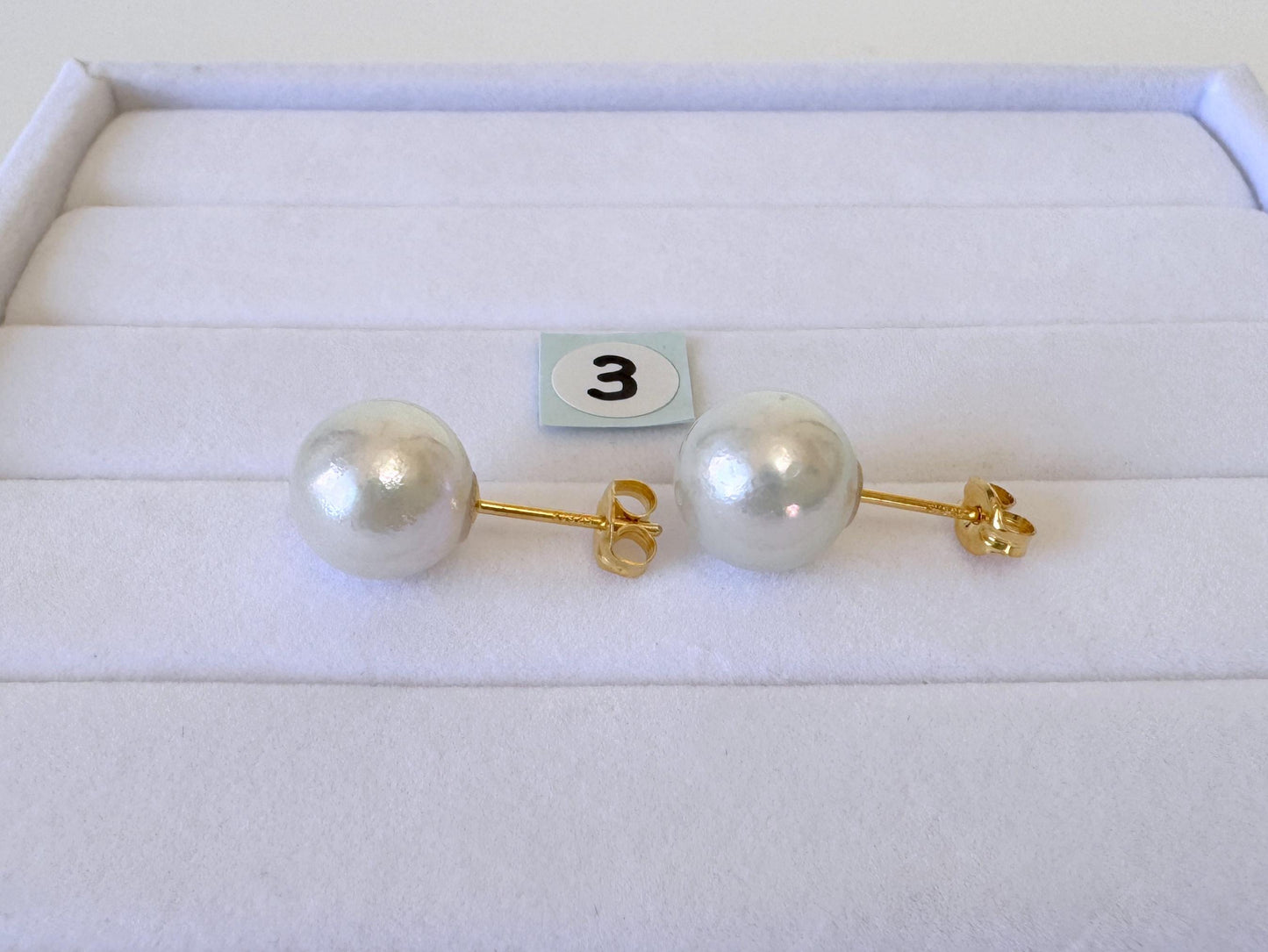 Akoya Pearl Stud Earrings: Japanese Natural Light Blue Pearls, Silver 925 (9.5mm Semi-Round, Saltwater Cultured)