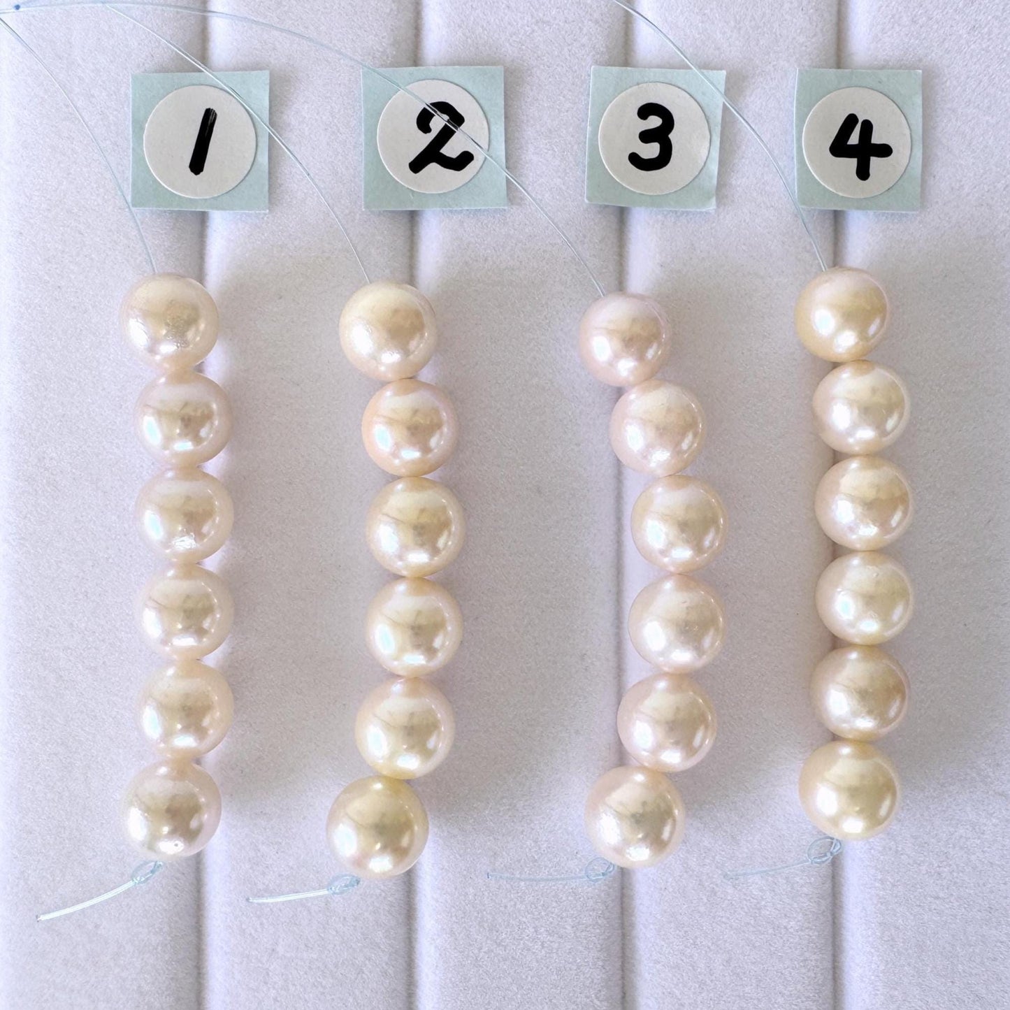 Akoya Pearl Beads Japanese Cultured, White Pink Overtone (Round 6.5-7mm, Saltwater, Mini Strand, 6 Pieces)