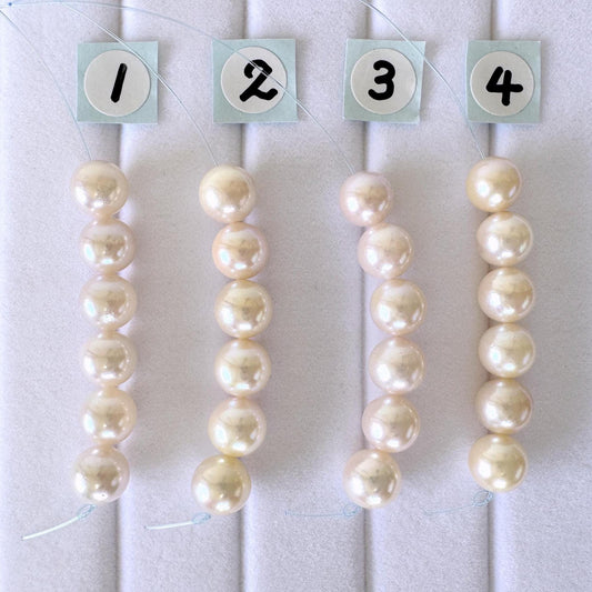 Akoya Pearl Beads Japanese Cultured, White Pink Overtone (Round 6.5-7mm, Saltwater, Mini Strand, 6 Pieces)