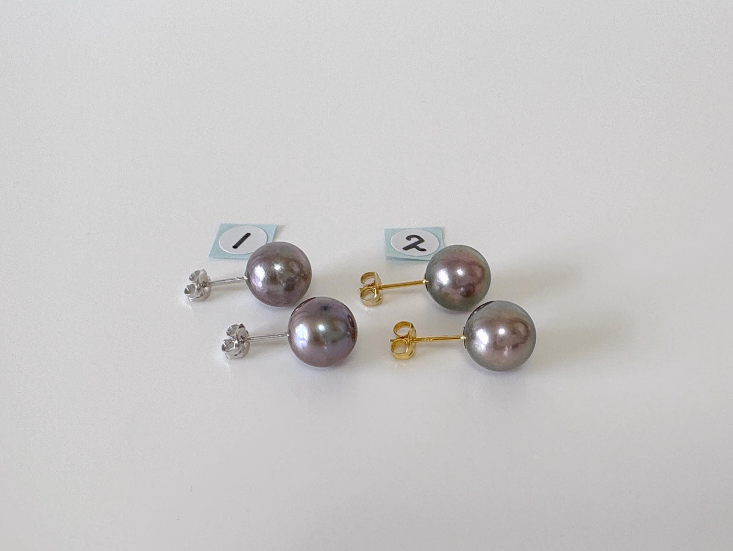 Japanese Black/Peacock Black Akoya Pearl Stud Earrings, 9.5mm, Silver 925 Post/Ear Nuts, Genuine Akoya Pearl, Salt water cultured pearl