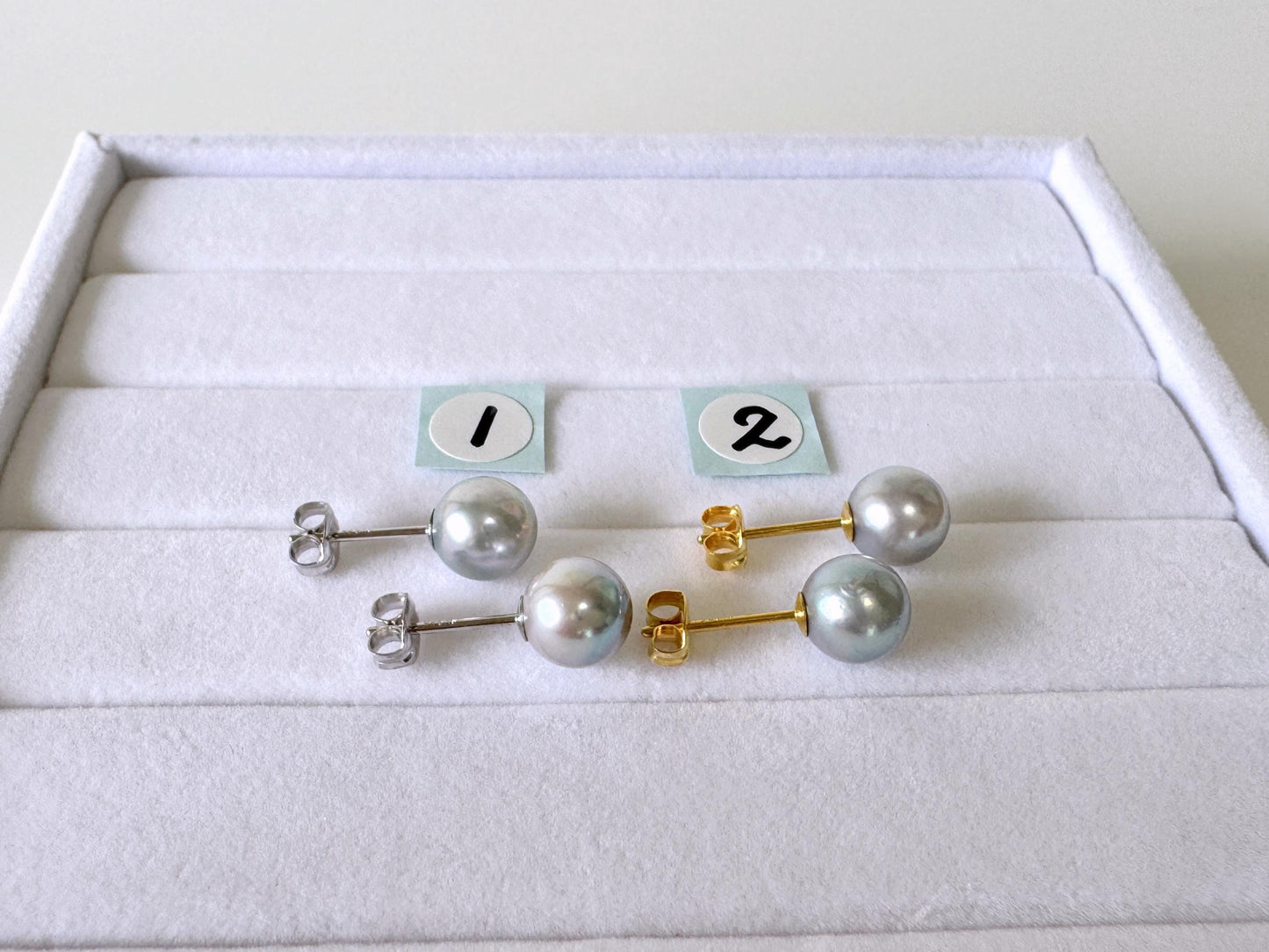 Japanese Akoya Pearl Stud Earrings, Natural Blue/Silver (7mm, Silver925 Posts, Saltwater Cultured)