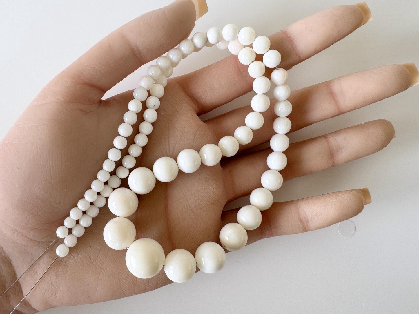 Natural Coral Strand - Deep Sea Midway White Round Beads - 4.2-13.6mm Size, 17.7in Length, Jewelry Making Supplies