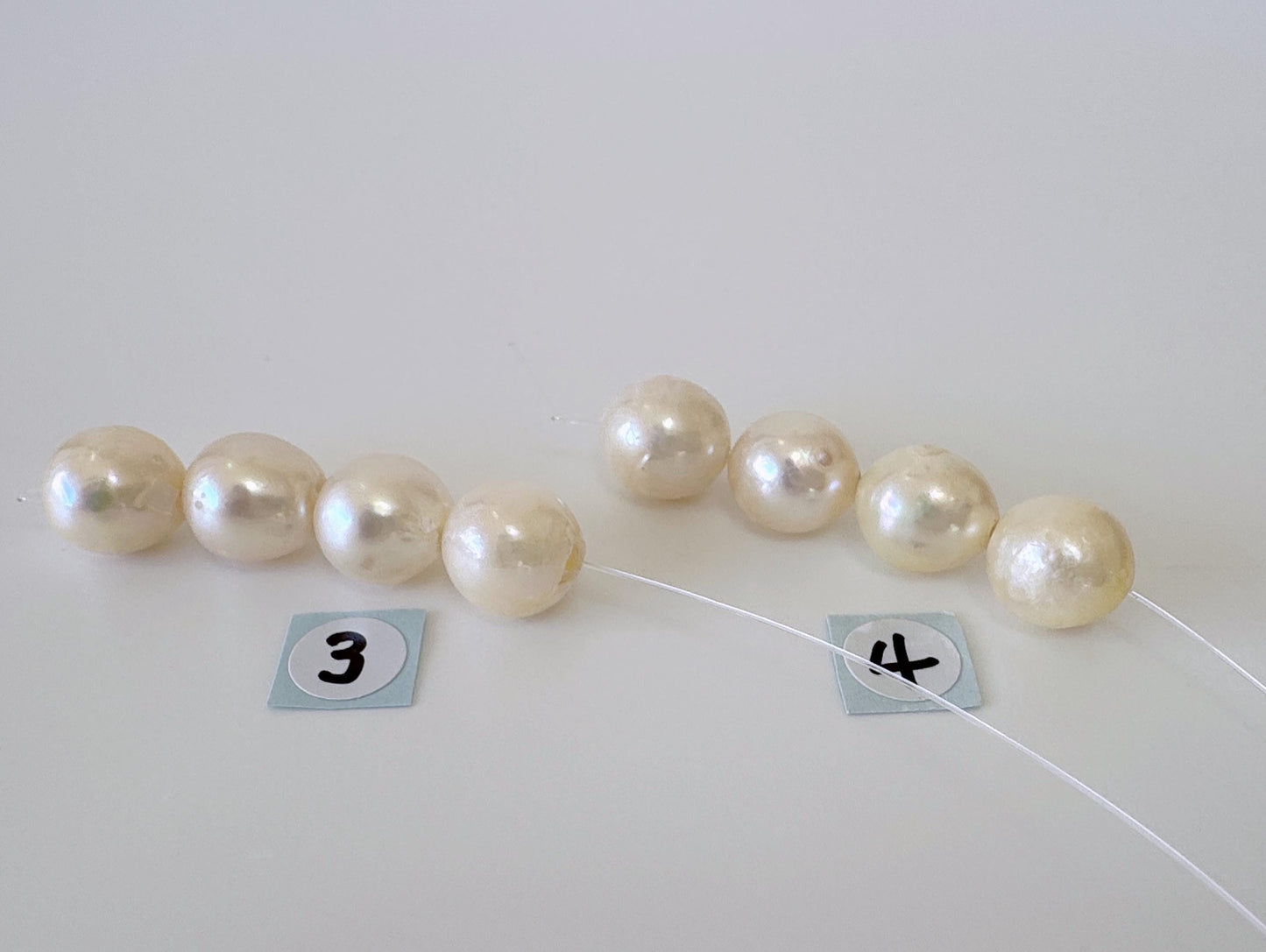 Japanese Cream White Akoya Pearl Beads, 9.5-9.9mm, Mini Strand, Short Strand, 4 Pieces, Genuine Akoya Pearl, Cultured in Sea Water