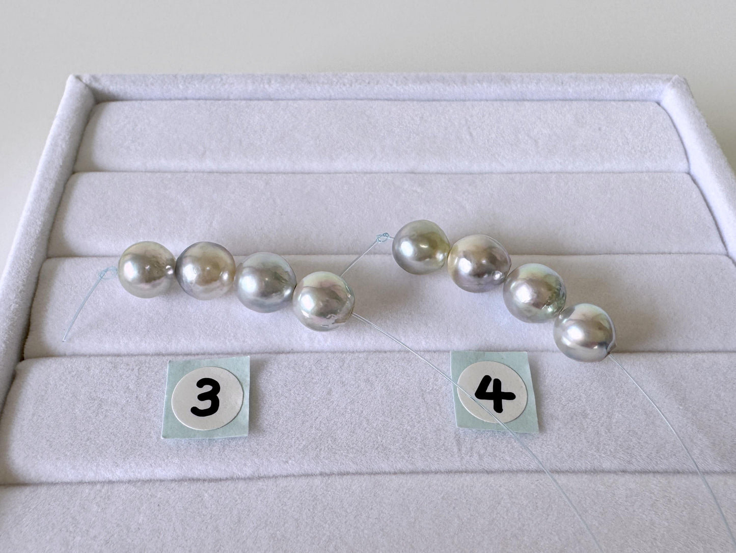 Japanese Akoya Pearl Beads: Natural Blue-Silver Cultured Pearls, Semi-Round Shape (7-7.5mm, Saltwater Mini Strand, 4 Pcs)