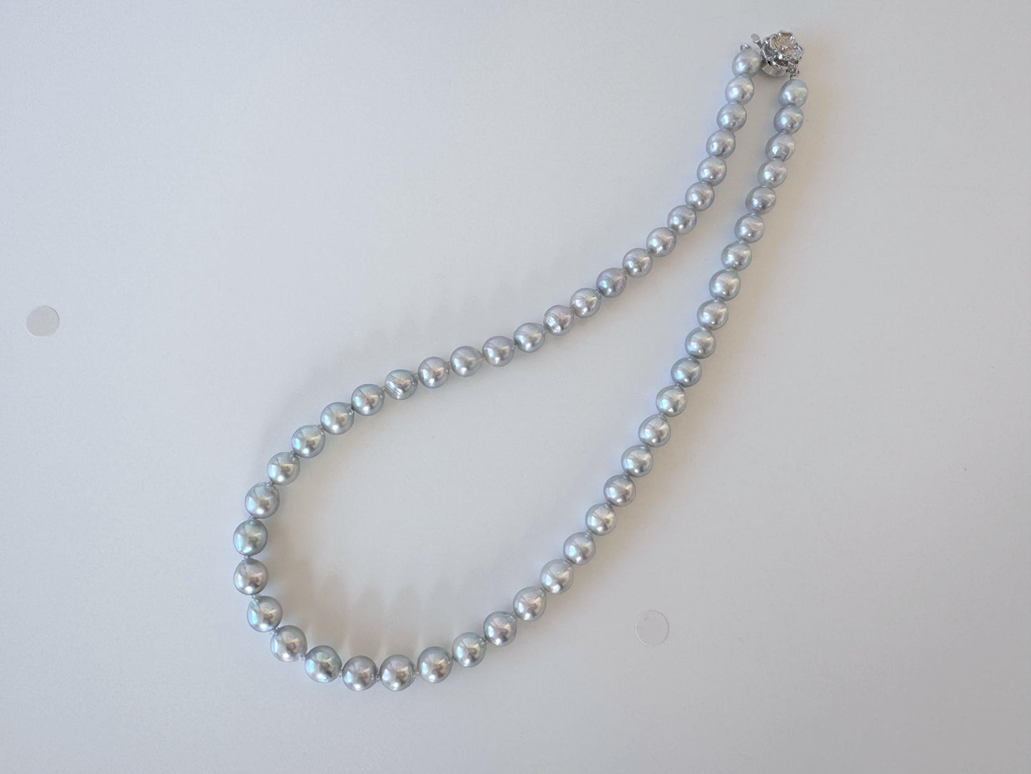 Akoya Pearl Necklace - 7.3-8mm Natural Blue Silver Cultured Saltwater Pearls with Silver Clasp