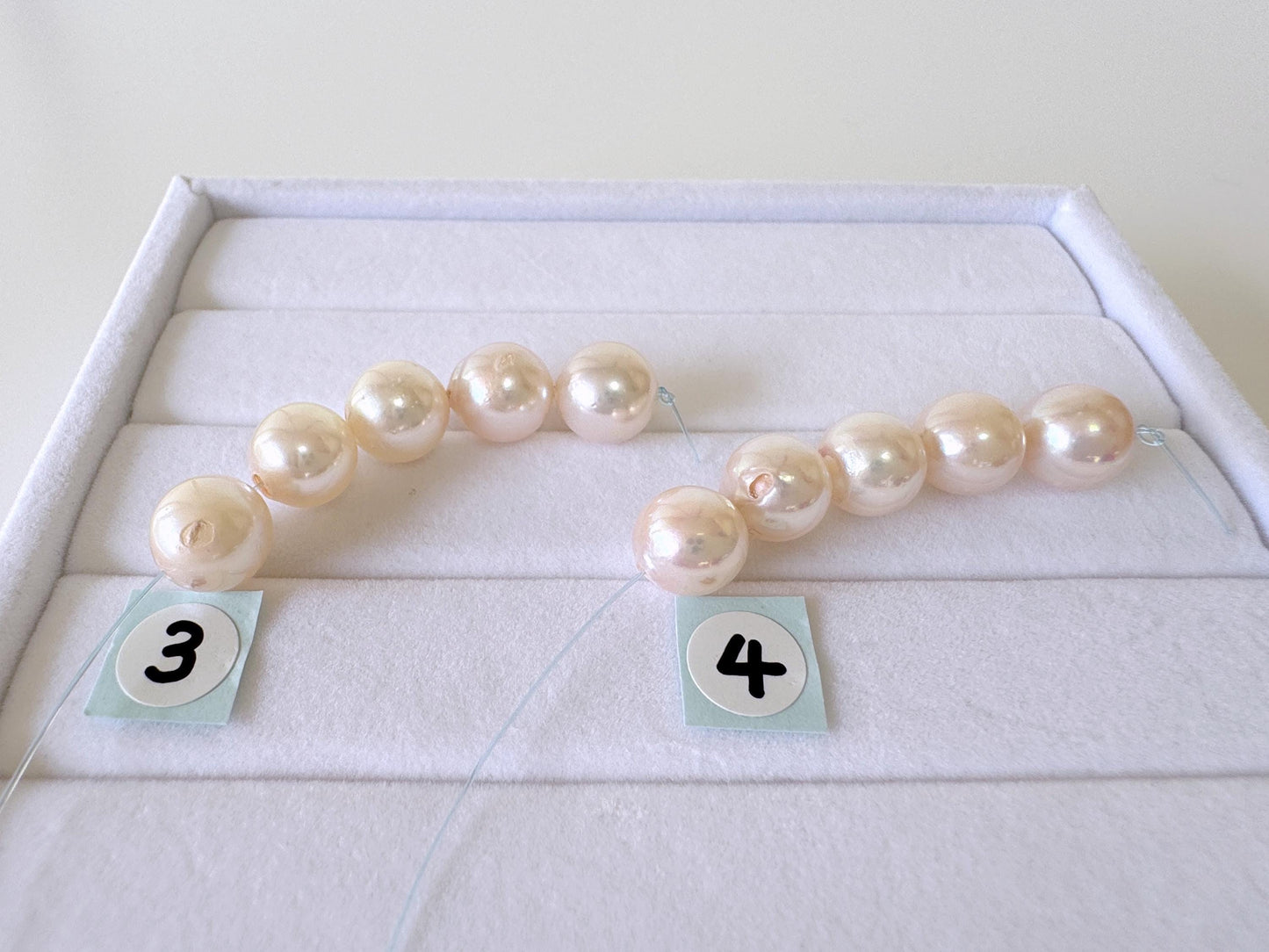 Japanese White/Pink Akoya Pearl Beads, 7.9-8.4mm, Mini Strand, Short Strand, 5 Pieces, Genuine Akoya Pearl, Cultured in Sea Water