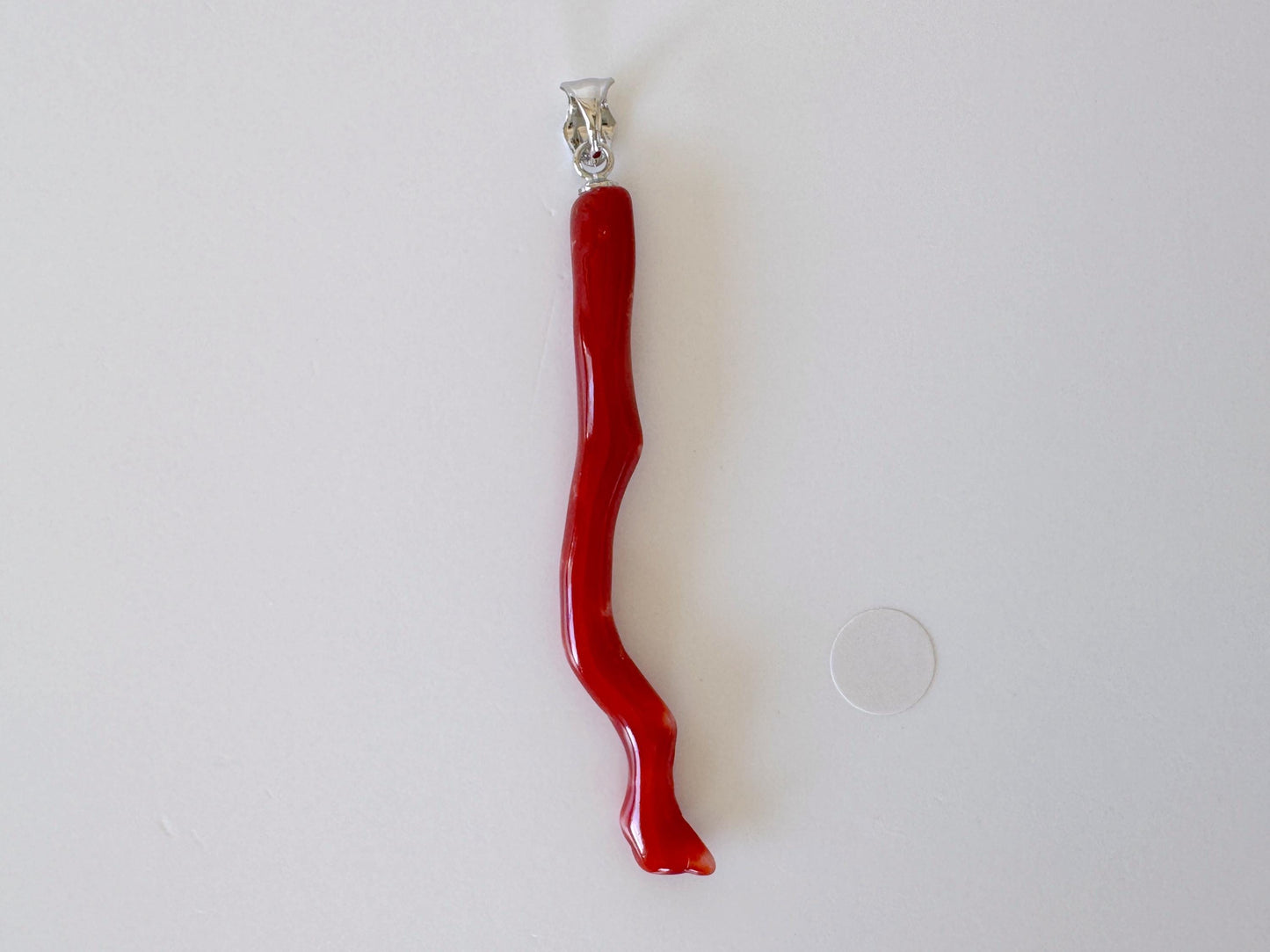 Natural Red (Aka) Coral Branch Pendant, Oxblood, Natural Color Japanese Coral, Length 50mm, Silver bail (rhodium plated)