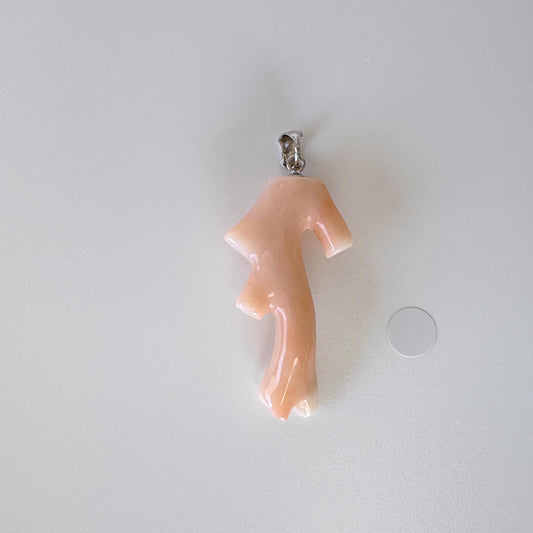 Natural Deep Sea Coral Branch Pendant, 37mm, Natural Pink Angelskin color coral branch pendant, Silver (Rhodium-Plated) bail