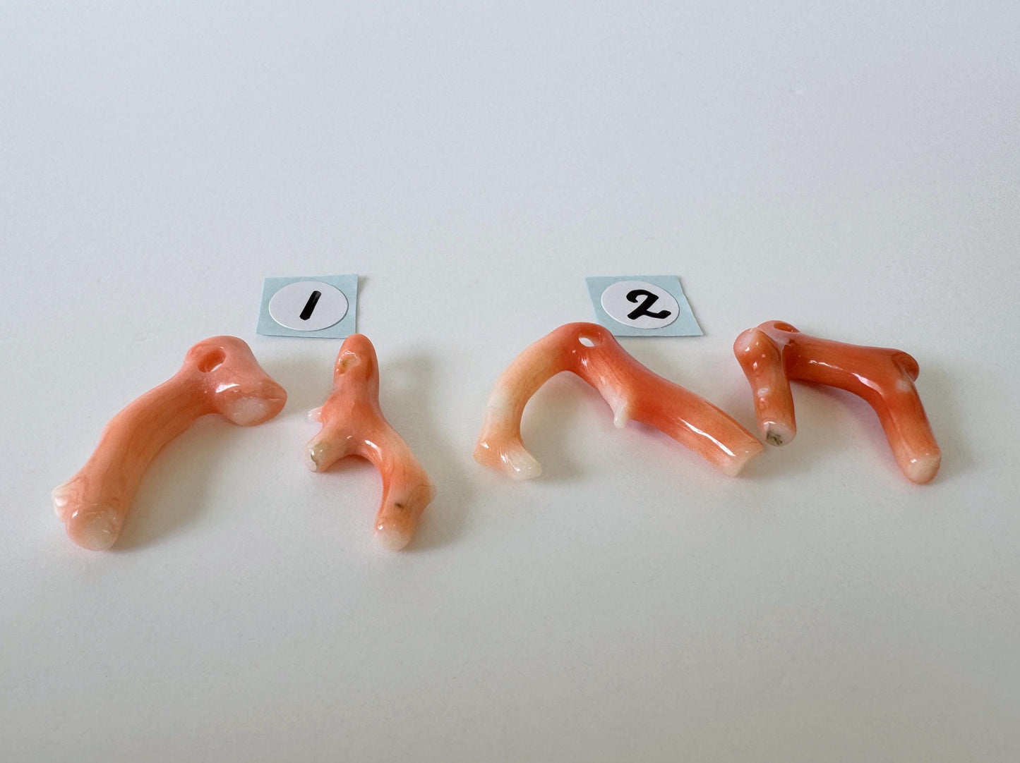 Momo Coral Branch - Natural Orange Coral - Genuine Precious Set of 2 Pieces, Drilled Holes, Jewelry Supplies, Craft Gemstones