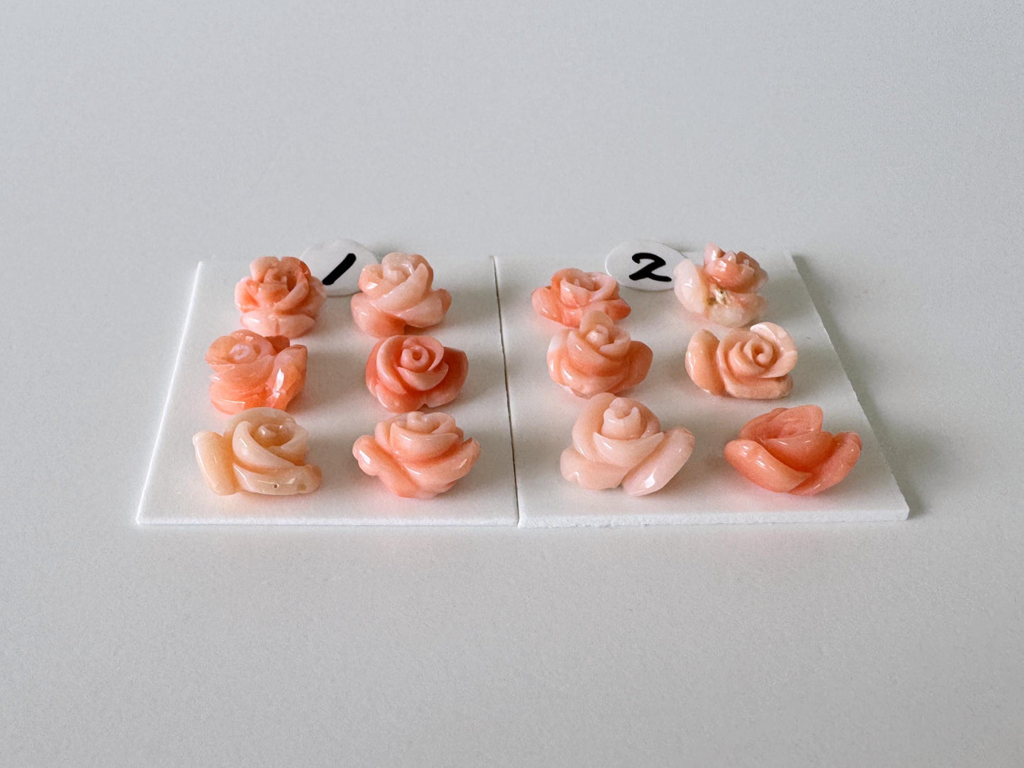 Pink Coral Rose Carvings Handmade Beads, Natural Deep Sea Coral (Value Priced Set, Drilled Holes, 6pcs 8.5-9.5mm)