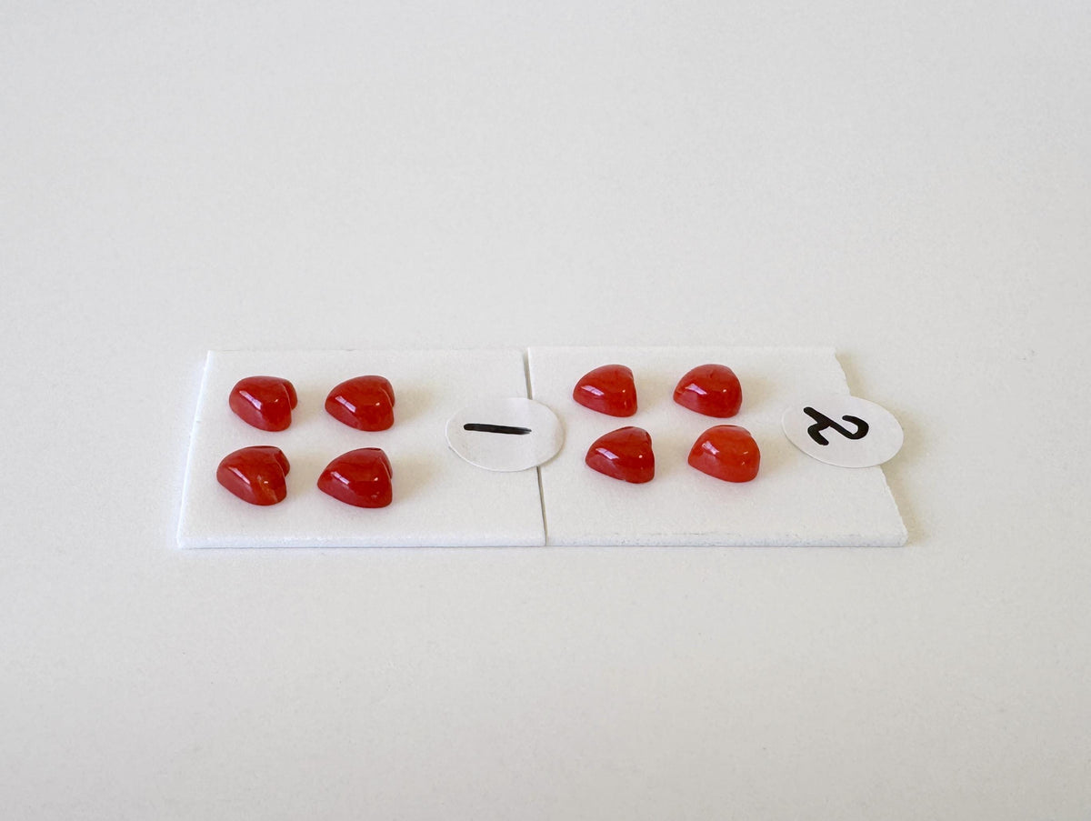 Natural Japanese red(Aka) coral tiny heart shape cabochon with half-drilled hole at back, Natural Color, Price per set of 4 pcs