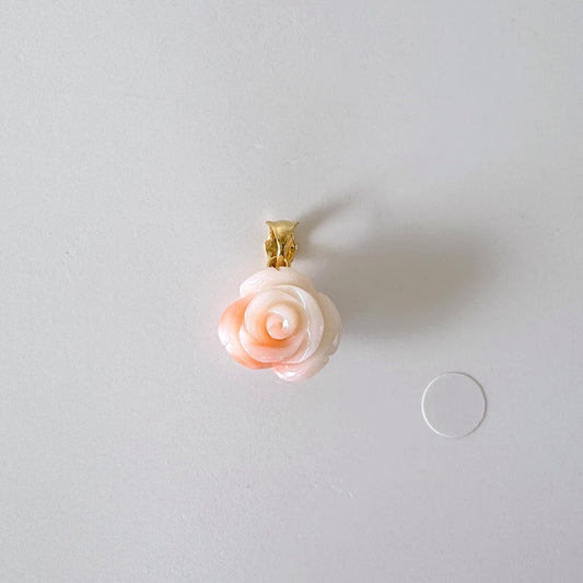 Deep Sea Coral Rose carved Pendant, 12.4x14.3mm, Natural White/Pink Color Coral, Silver (gold plated) bail, Genuine Coral Pendant