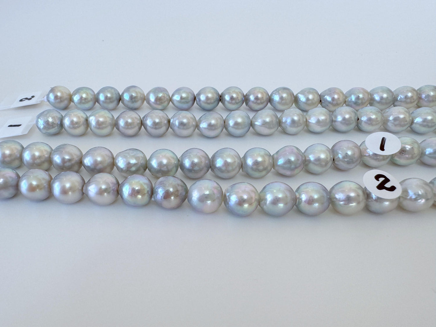 Japanese Akoya Pearl Strand: Natural Blue Silver Color - 7.5-8mm Cultured Saltwater Pearls, Full 15.7" Strand for Jewelry