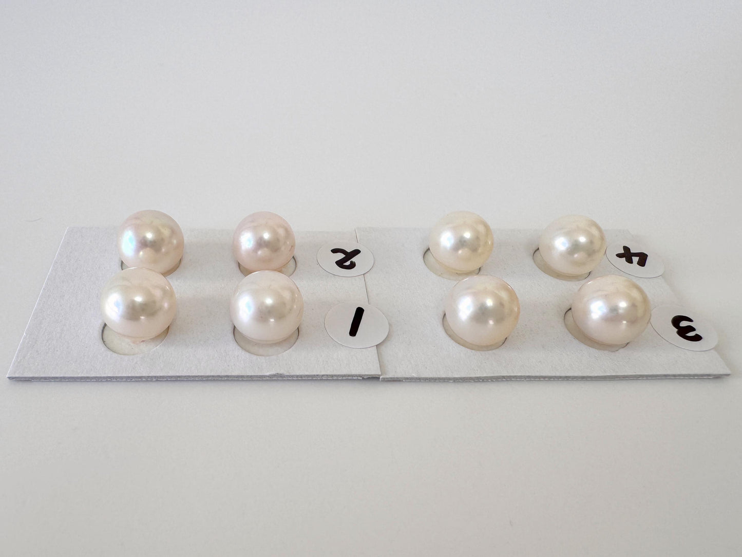 Akoya Pearl Pair Half Drilled Beads, 8.5-9mm Round White Pink Overtone (Saltwater Cultured, Jewelry Supplies)