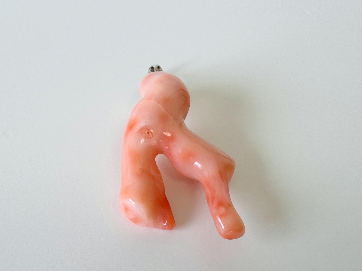 Coral Branch Pendant - Natural Deep Sea Coral Jewelry - Pink Orange Branch, Rhodium-Plated Silver Bail, 45mm Length