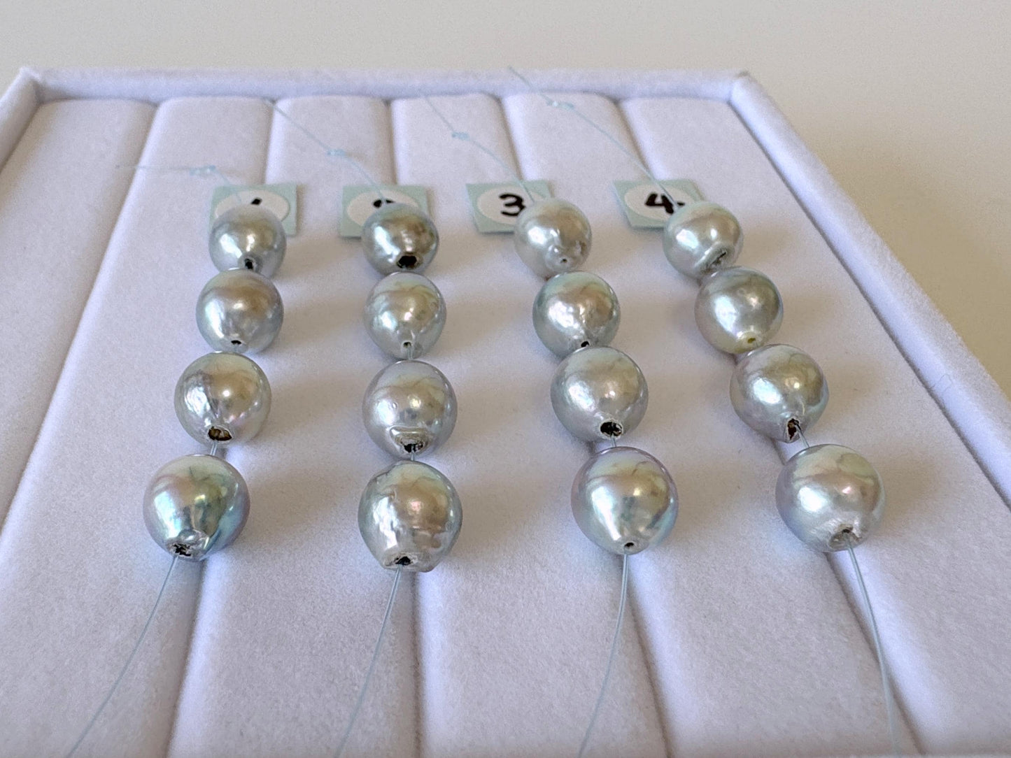 Japanese Natural blue/silver color Akoya Pearl Beads, 7.5-8mm, Mini Strand, Short Strand of 4 Pieces, Cultured in Sea Water
