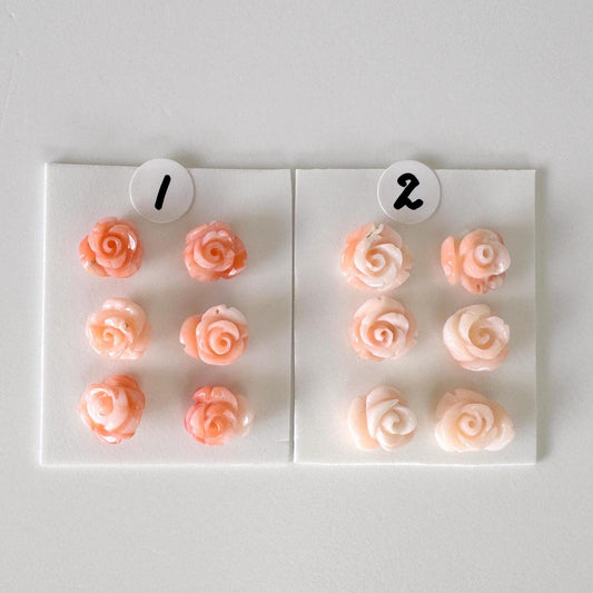 Mix set of 6 pcs of Natural Pink Deep Sea Coral Rose Carvings 7-9mm, Natural color, Value priced for reason of defects, For Jewelry Making