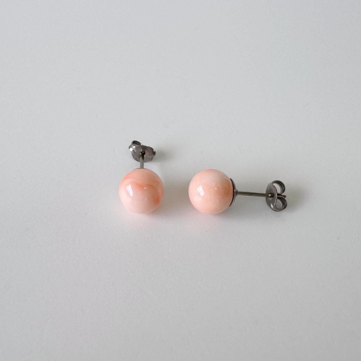 Deep Sea Coral Stud Earrings - Natural Pink Orange Round Shape - Titanium Post Backing, Genuine Coral, 7.5mm
