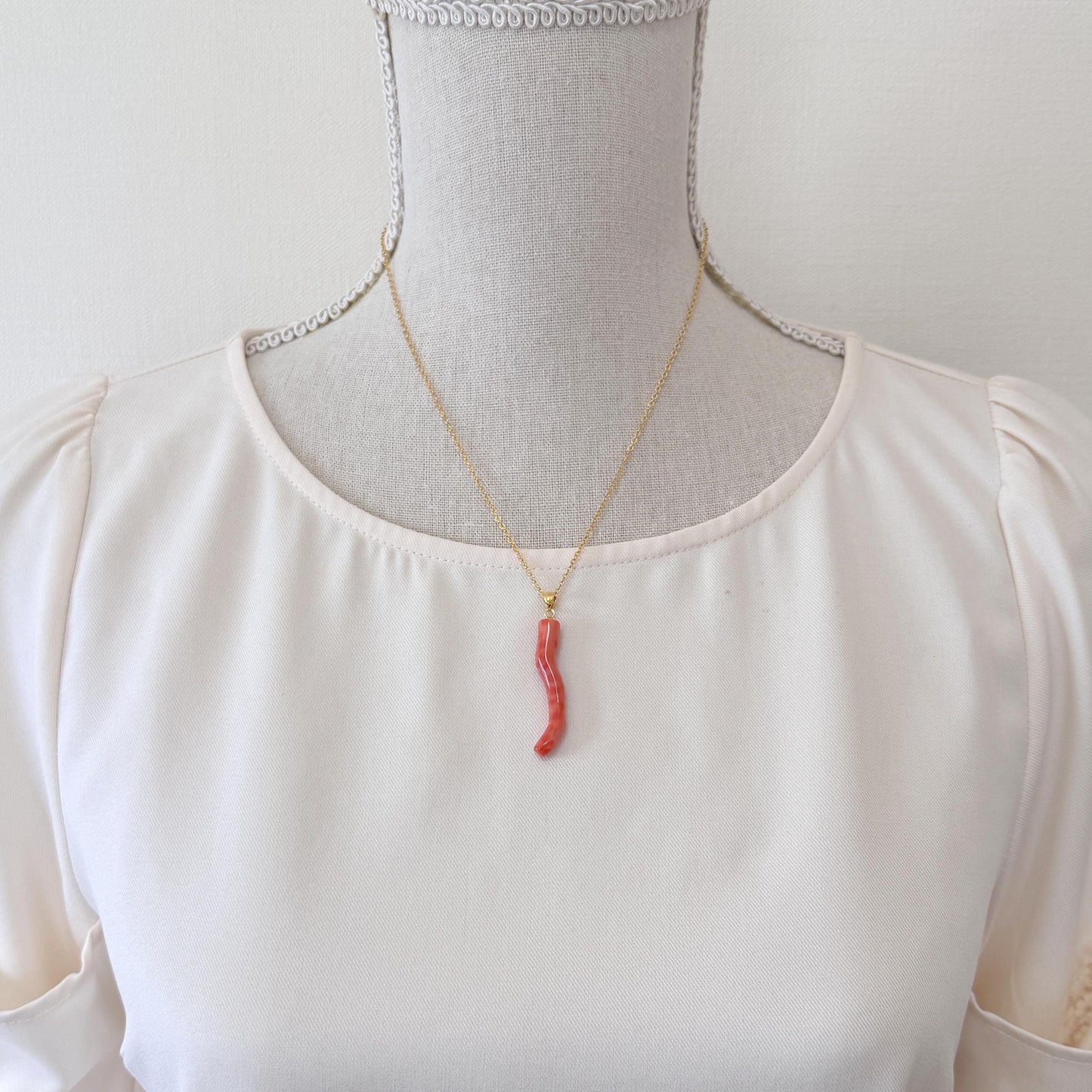 Momo Coral Branch Pendant: Natural  Orange Japanese Coral (39mm, Silver Gold-Plated Bail, Authentic Jewelry)