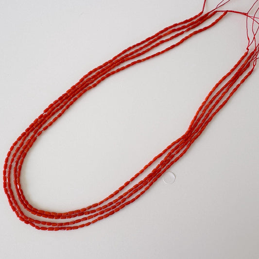 Natural Mediterranean red coral rice/tube shape 4x2mm strands ,15.7inches,40cm,  for jewelry making, natural color, Price per strand