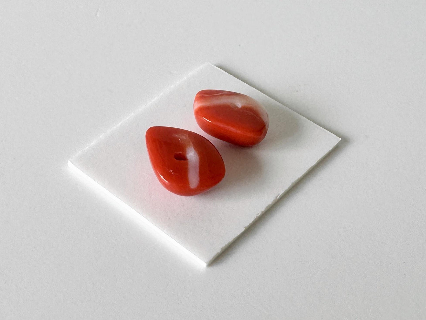 Momo Coral, Japanese Orange Cabochon | Loose 2 Pcs | Half-Drilled Back Hole, Flat-Back, 8.6-8.8mm X 7.1-8.1mm